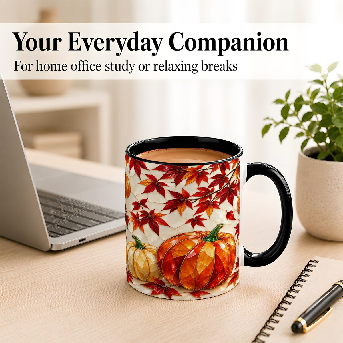 #pl[11oz|Black] Jeweled Pumpkin Coffee Mug, Autumn Maple Mug, Ceramic Cup