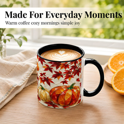 #pl[11oz|Black] Jeweled Pumpkin Coffee Mug, Autumn Maple Mug, Ceramic Cup