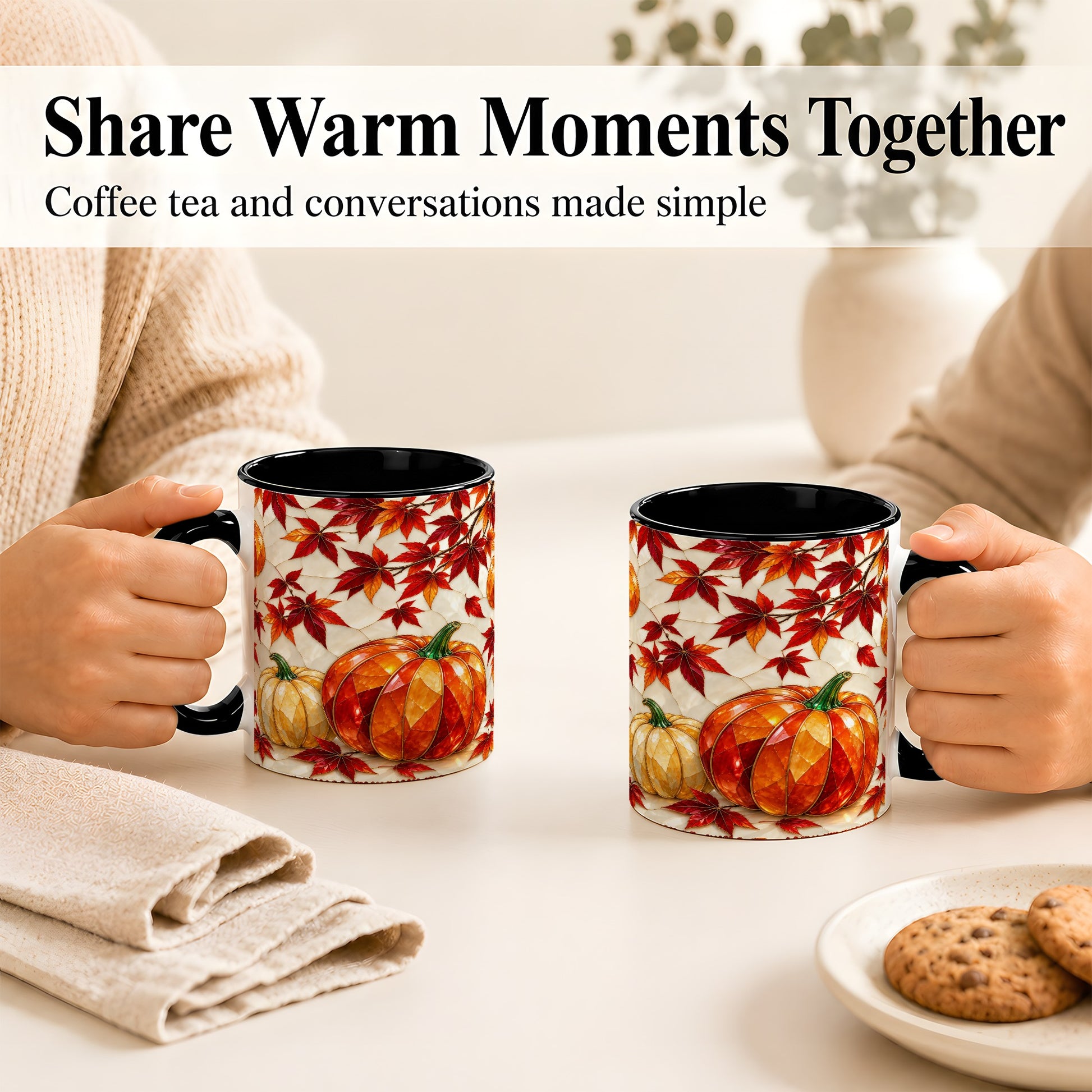 #pl[11oz|Black] Jeweled Pumpkin Coffee Mug, Autumn Maple Mug, Ceramic Cup
