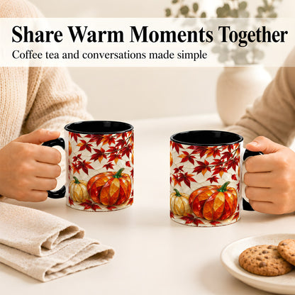 #pl[11oz|Black] Jeweled Pumpkin Coffee Mug, Autumn Maple Mug, Ceramic Cup