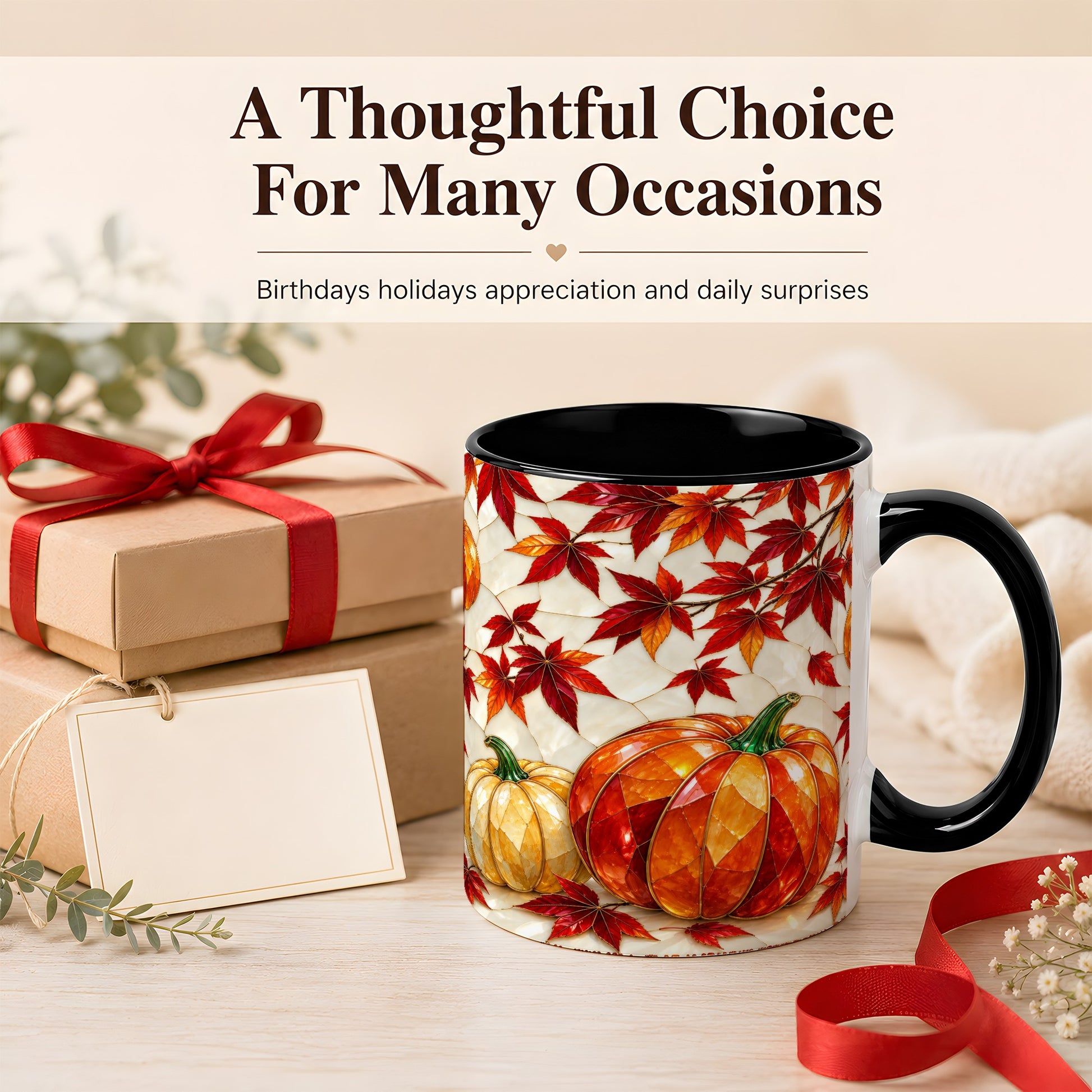 #pl[11oz|Black] Jeweled Pumpkin Coffee Mug, Autumn Maple Mug, Ceramic Cup
