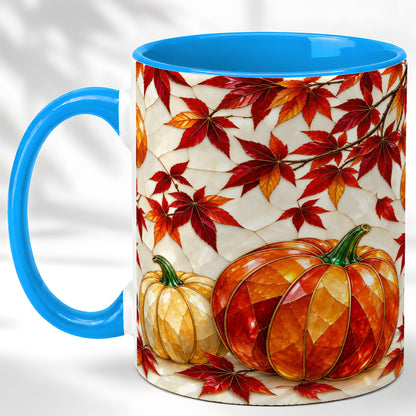 #pl[11oz|Blue] Jeweled Pumpkin Coffee Mug, Autumn Maple Mug, Ceramic Cup