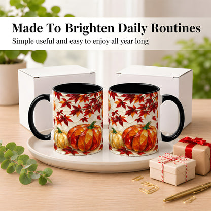#pl[11oz|Black] Jeweled Pumpkin Coffee Mug, Autumn Maple Mug, Ceramic Cup