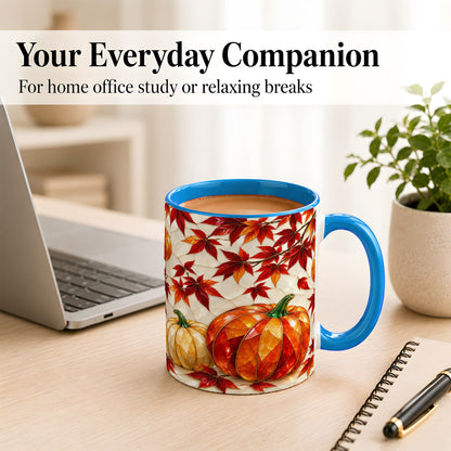 #pl[11oz|Blue] Jeweled Pumpkin Coffee Mug, Autumn Maple Mug, Ceramic Cup