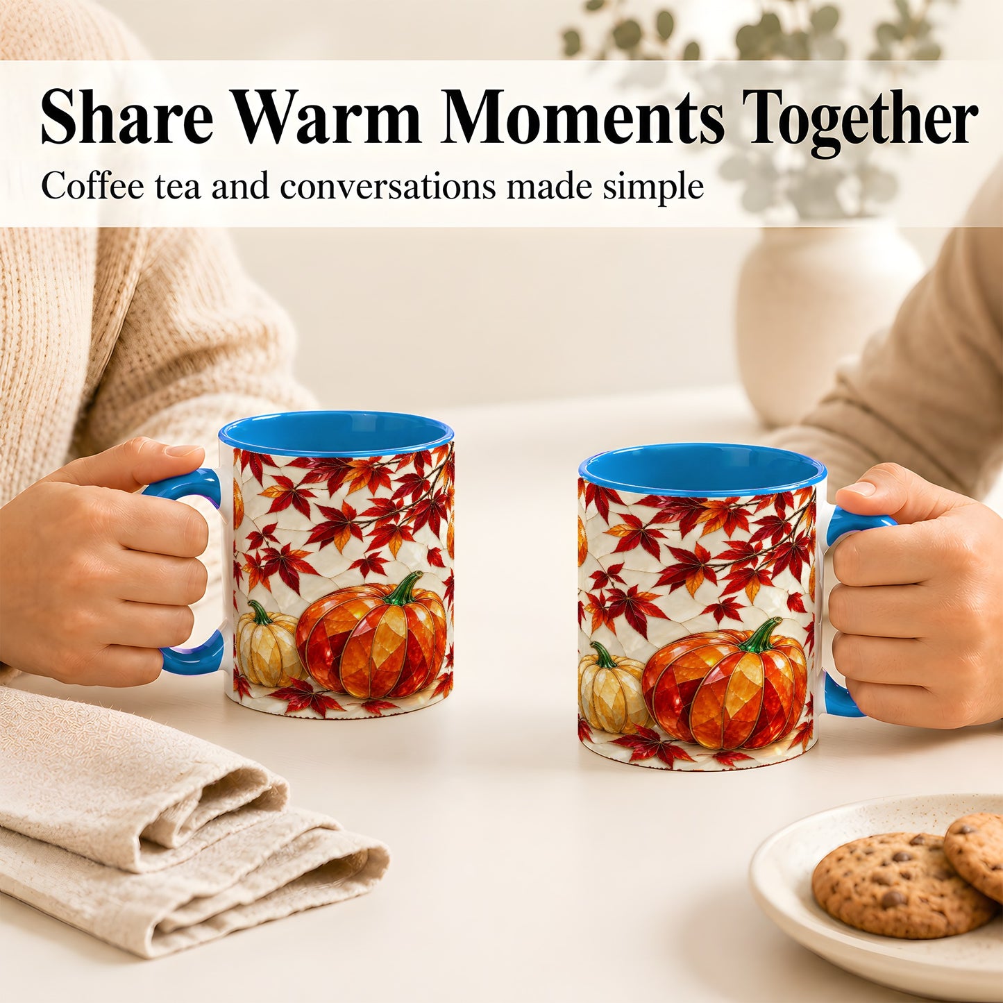 #pl[11oz|Blue] Jeweled Pumpkin Coffee Mug, Autumn Maple Mug, Ceramic Cup