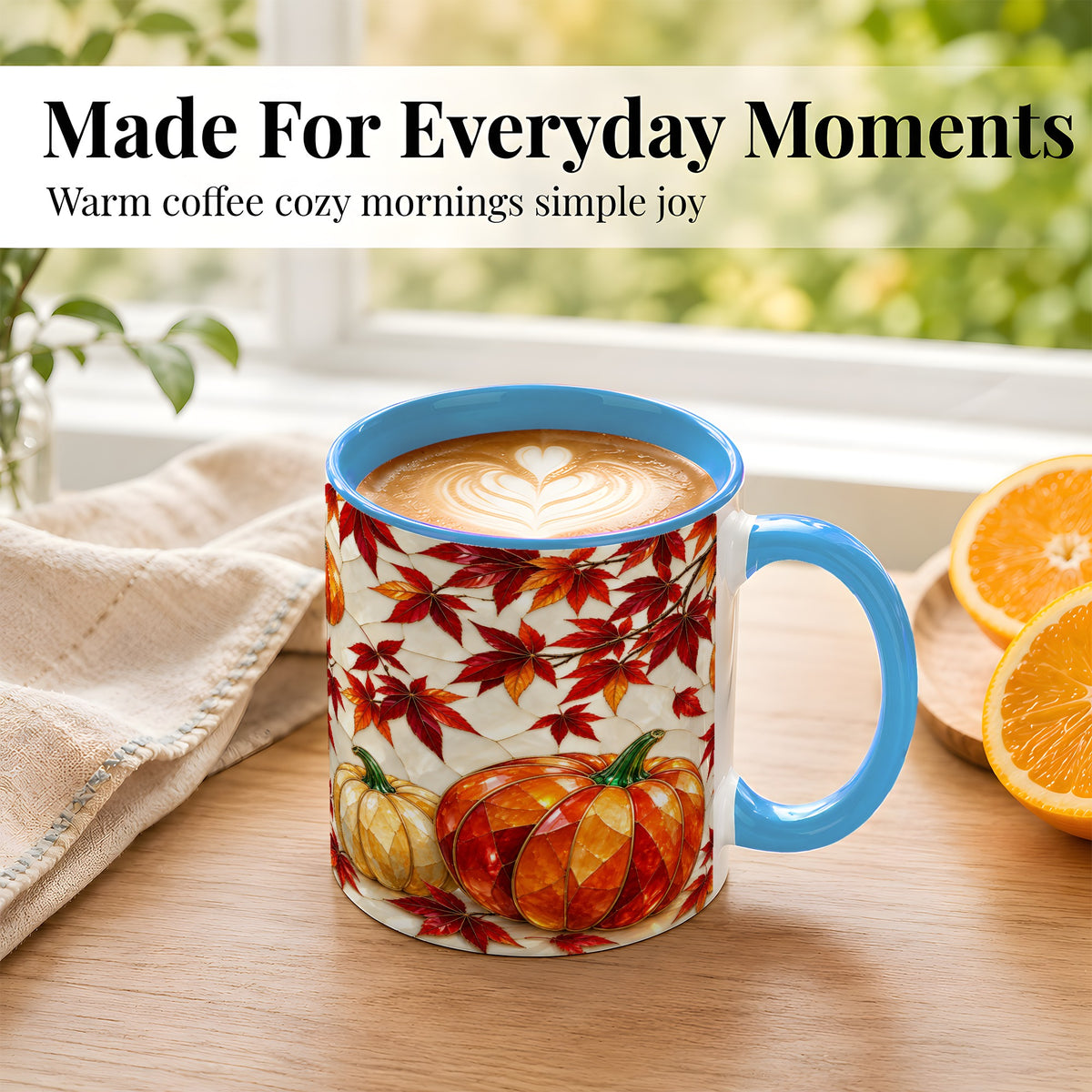 #pl[11oz|Blue] Jeweled Pumpkin Coffee Mug, Autumn Maple Mug, Ceramic Cup