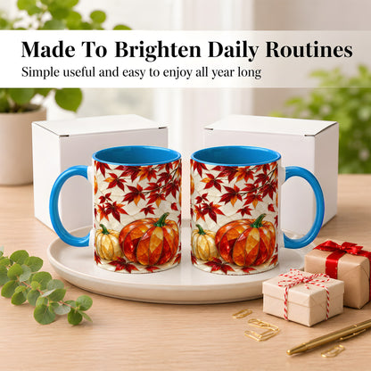 #pl[11oz|Blue] Jeweled Pumpkin Coffee Mug, Autumn Maple Mug, Ceramic Cup