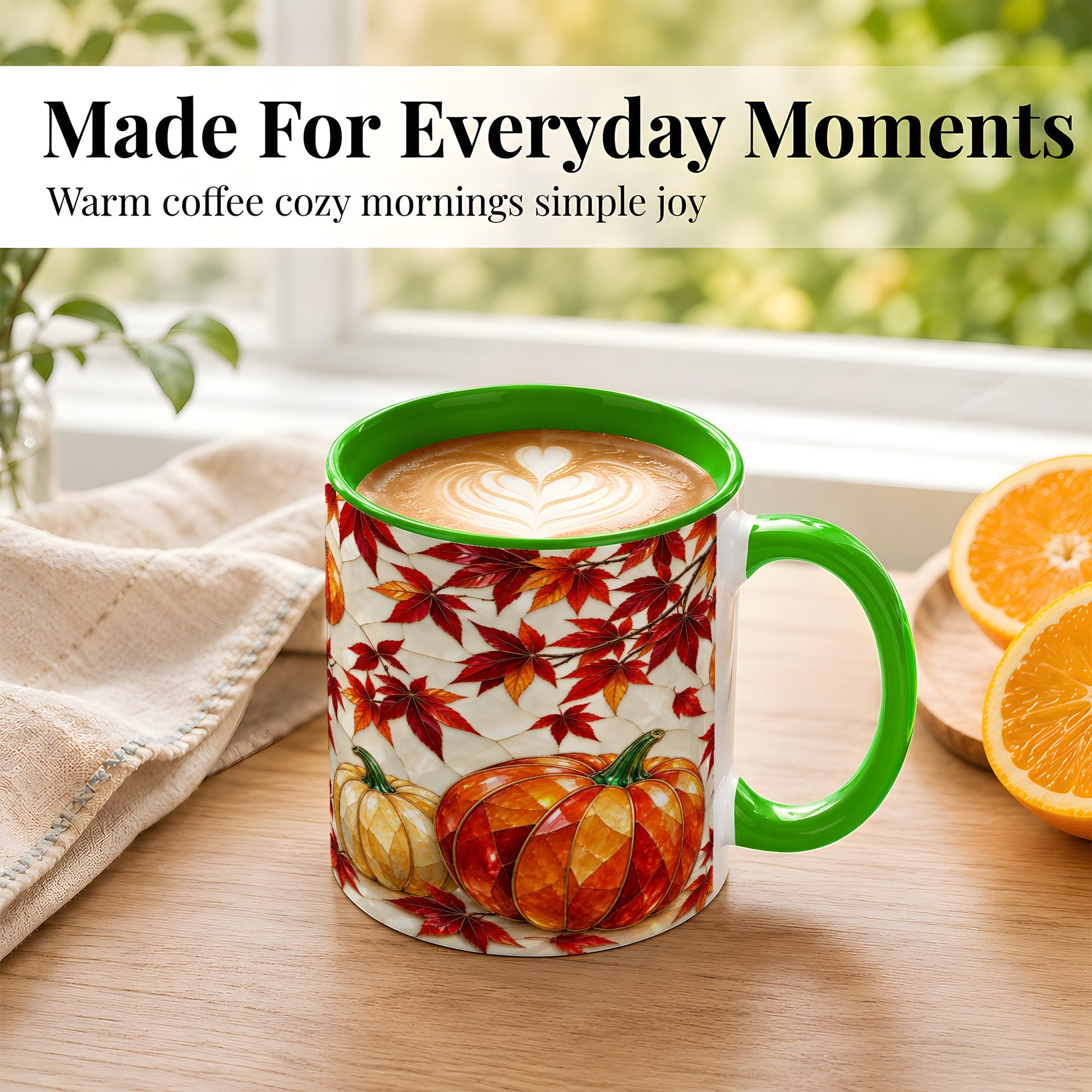 #pl[11oz|Green] Jeweled Pumpkin Coffee Mug, Autumn Maple Mug, Ceramic Cup