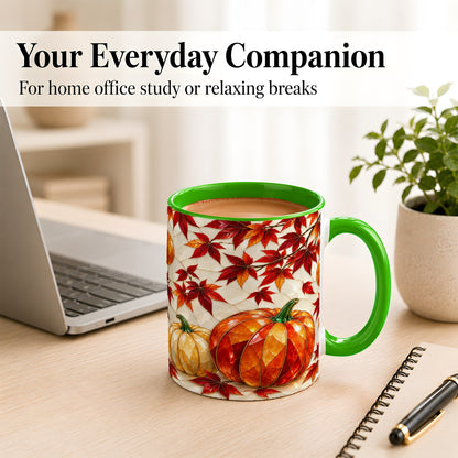 #pl[11oz|Green] Jeweled Pumpkin Coffee Mug, Autumn Maple Mug, Ceramic Cup