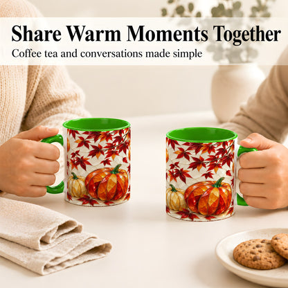 #pl[11oz|Green] Jeweled Pumpkin Coffee Mug, Autumn Maple Mug, Ceramic Cup