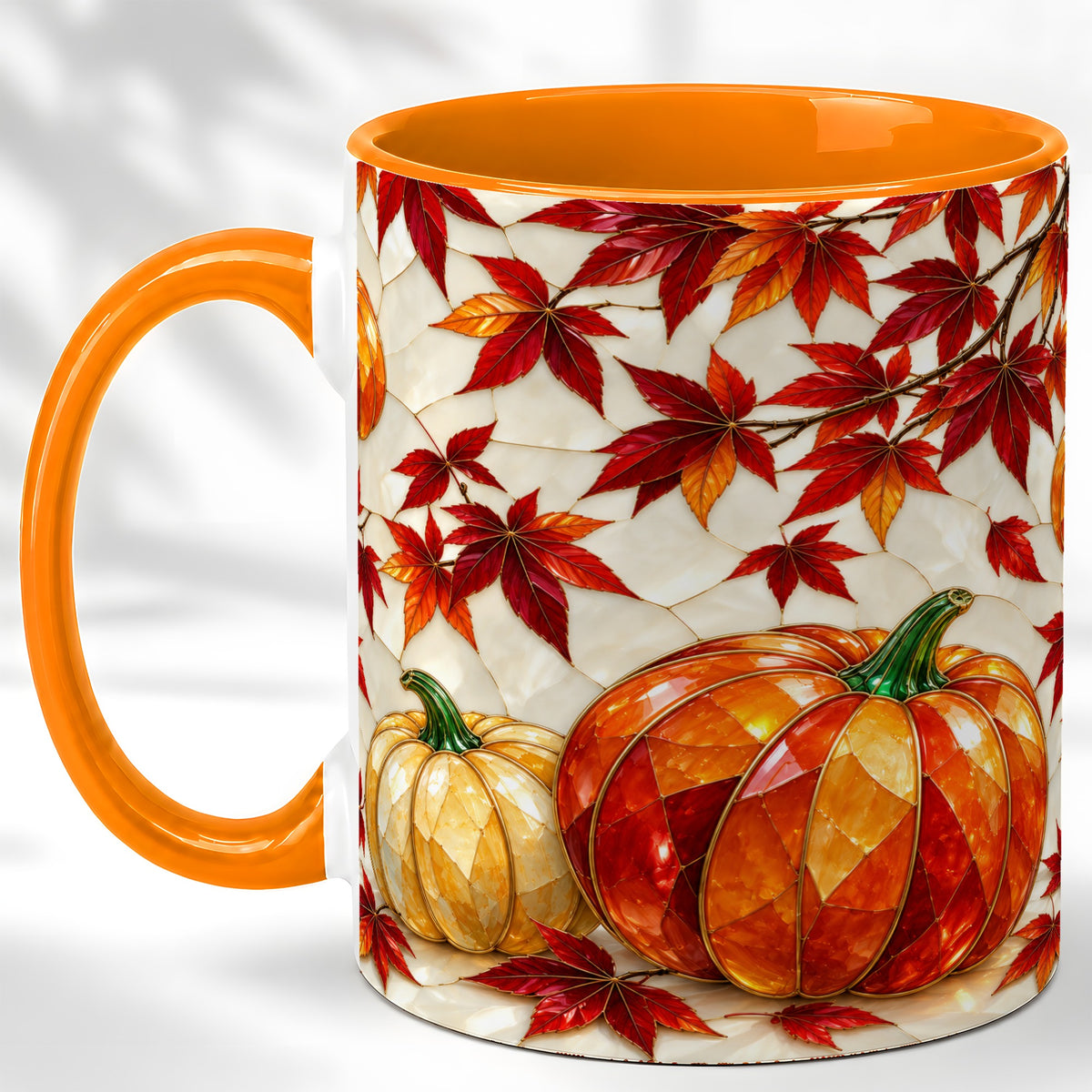 #pl[11oz|Orange] Jeweled Pumpkin Coffee Mug, Autumn Maple Mug, Ceramic Cup