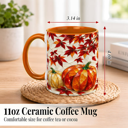 #pl[11oz|Orange] Jeweled Pumpkin Coffee Mug, Autumn Maple Mug, Ceramic Cup