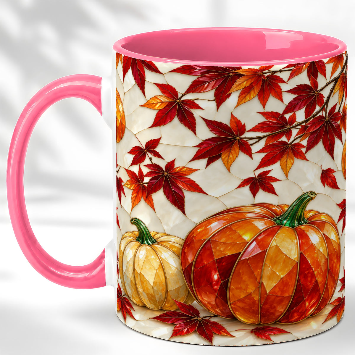 #pl[11oz|Pink] Jeweled Pumpkin Coffee Mug, Autumn Maple Mug, Ceramic Cup