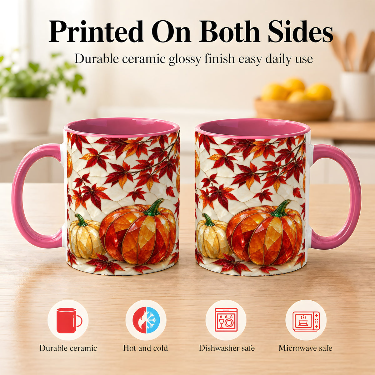 #pl[11oz|Pink] Jeweled Pumpkin Coffee Mug, Autumn Maple Mug, Ceramic Cup