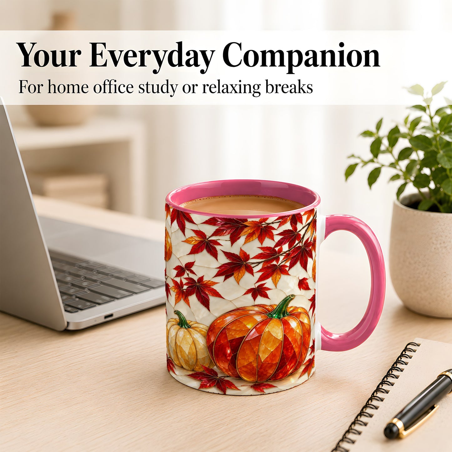 #pl[11oz|Pink] Jeweled Pumpkin Coffee Mug, Autumn Maple Mug, Ceramic Cup