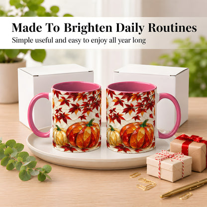 #pl[11oz|Pink] Jeweled Pumpkin Coffee Mug, Autumn Maple Mug, Ceramic Cup
