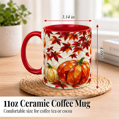 #pl[11oz|Red] Jeweled Pumpkin Coffee Mug, Autumn Maple Mug, Ceramic Cup