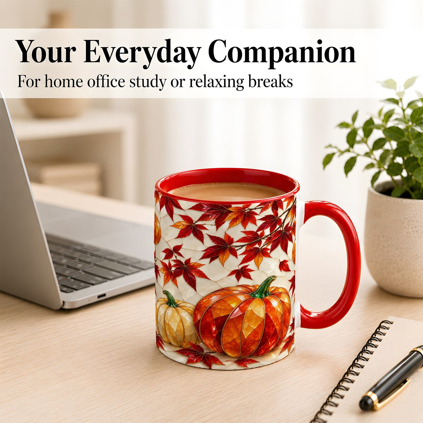 #pl[11oz|Red] Jeweled Pumpkin Coffee Mug, Autumn Maple Mug, Ceramic Cup