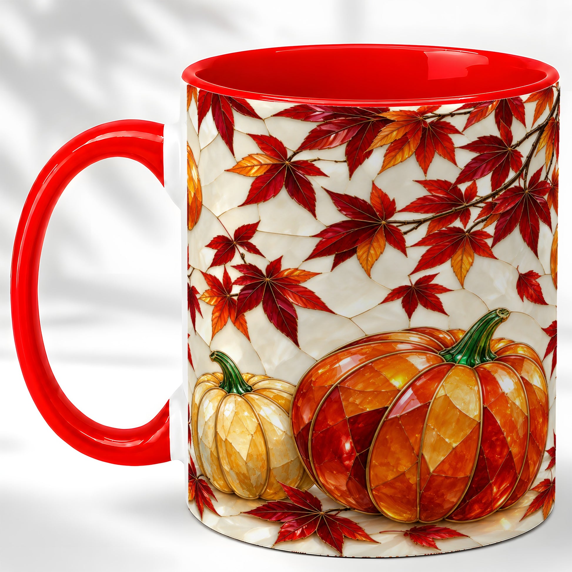 Jeweled Pumpkin Coffee Mug, Autumn Maple Mug, Ceramic Cup