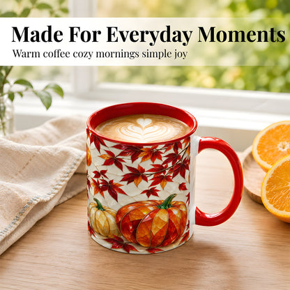#pl[11oz|Red] Jeweled Pumpkin Coffee Mug, Autumn Maple Mug, Ceramic Cup