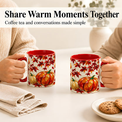 #pl[11oz|Red] Jeweled Pumpkin Coffee Mug, Autumn Maple Mug, Ceramic Cup