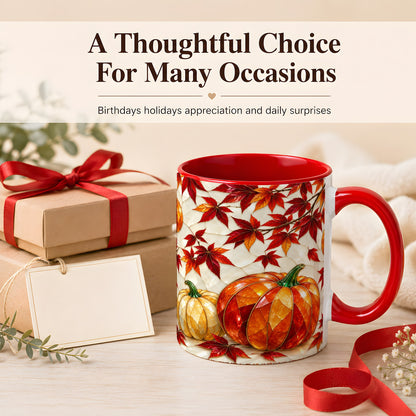 #pl[11oz|Red] Jeweled Pumpkin Coffee Mug, Autumn Maple Mug, Ceramic Cup