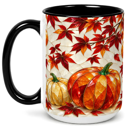 #pl[15oz|Black] Jeweled Pumpkin Coffee Mug, Autumn Maple Mug, Ceramic Cup