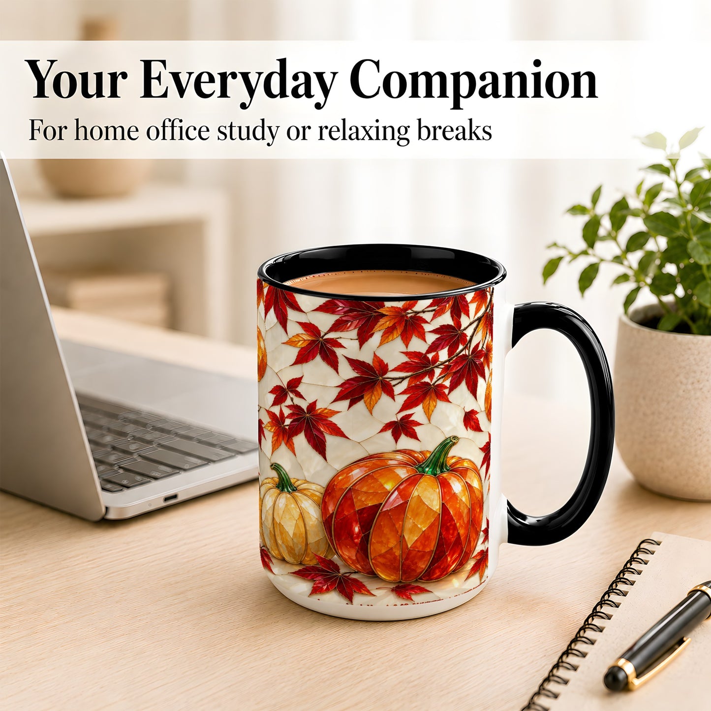 #pl[15oz|Black] Jeweled Pumpkin Coffee Mug, Autumn Maple Mug, Ceramic Cup