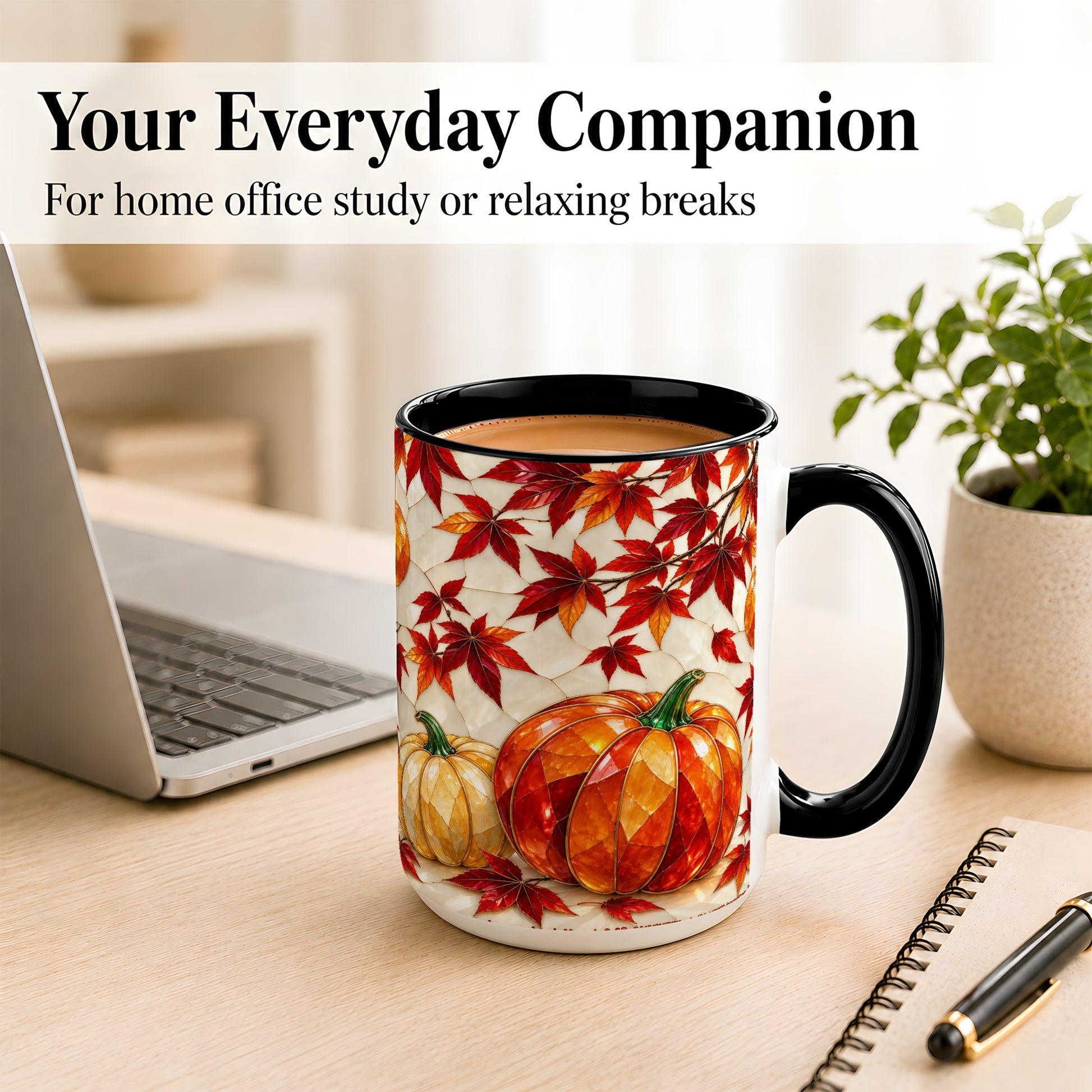 #pl[15oz|Black] Jeweled Pumpkin Coffee Mug, Autumn Maple Mug, Ceramic Cup