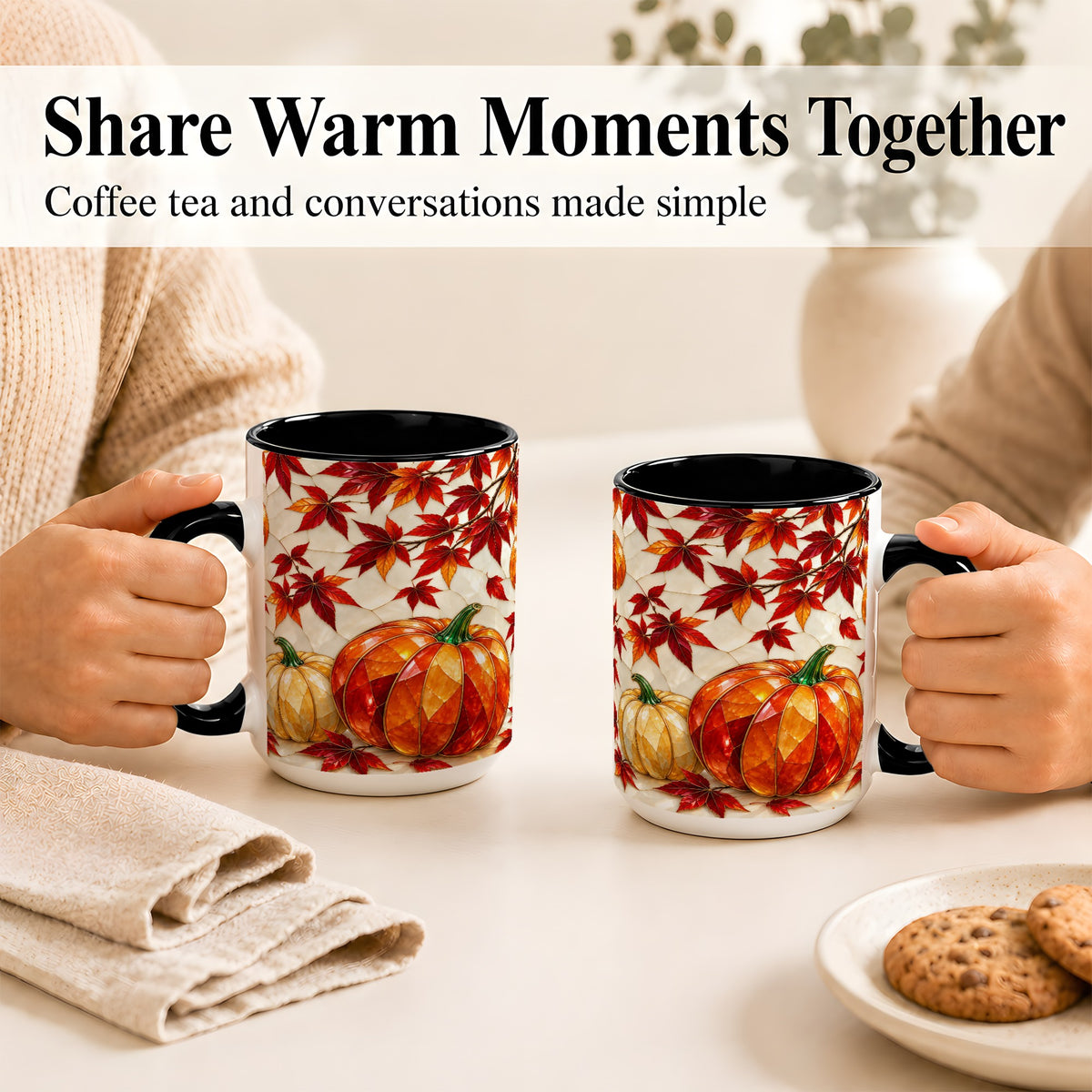 #pl[15oz|Black] Jeweled Pumpkin Coffee Mug, Autumn Maple Mug, Ceramic Cup