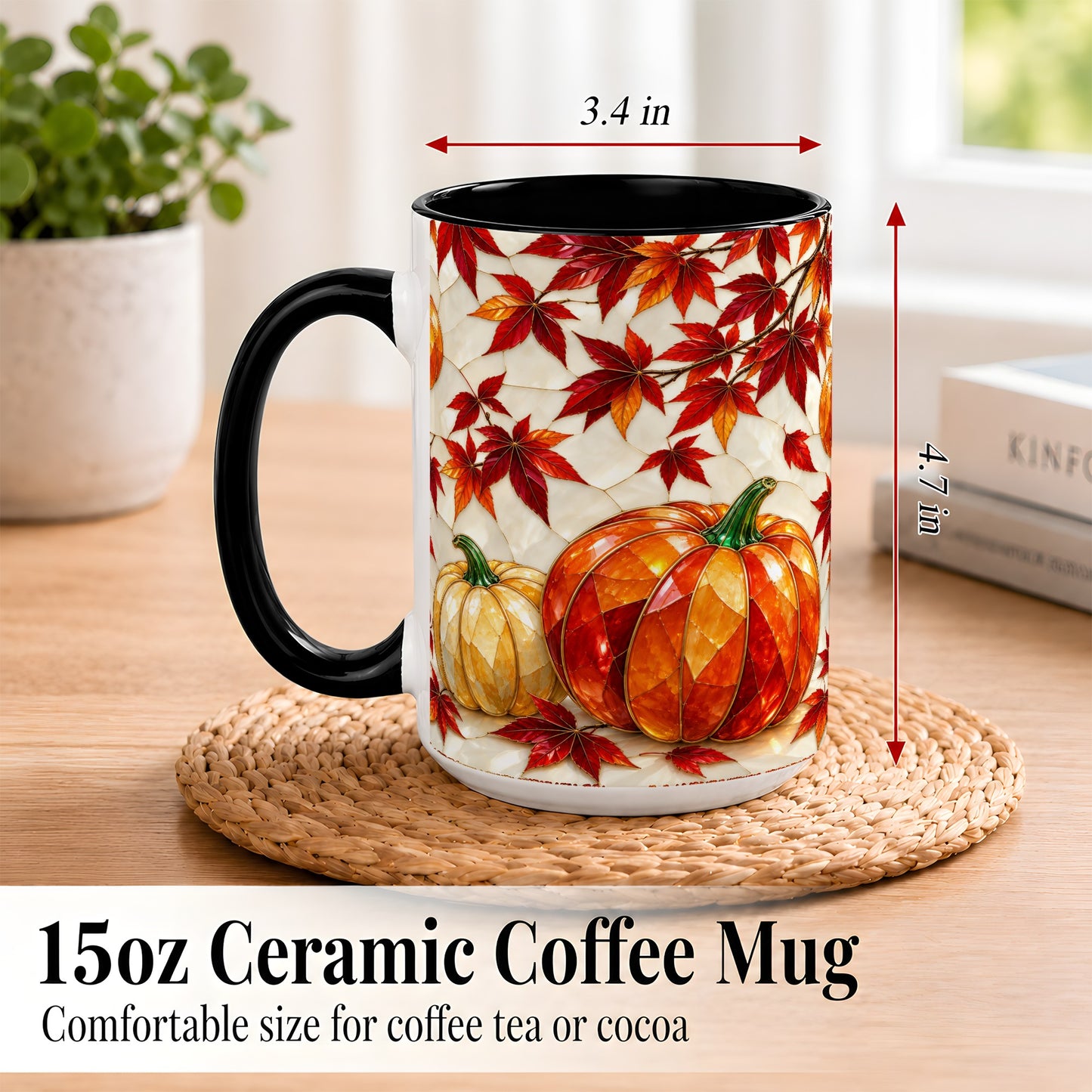 #pl[15oz|Black] Jeweled Pumpkin Coffee Mug, Autumn Maple Mug, Ceramic Cup