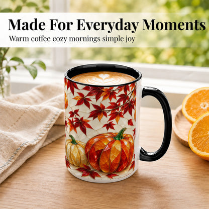 #pl[15oz|Black] Jeweled Pumpkin Coffee Mug, Autumn Maple Mug, Ceramic Cup
