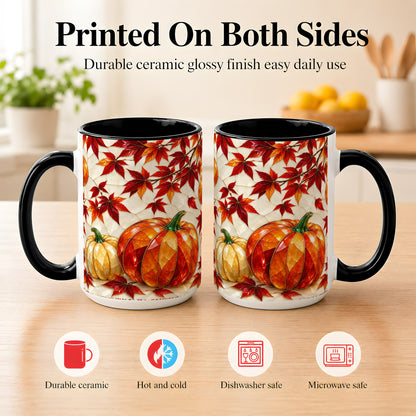 #pl[15oz|Black] Jeweled Pumpkin Coffee Mug, Autumn Maple Mug, Ceramic Cup