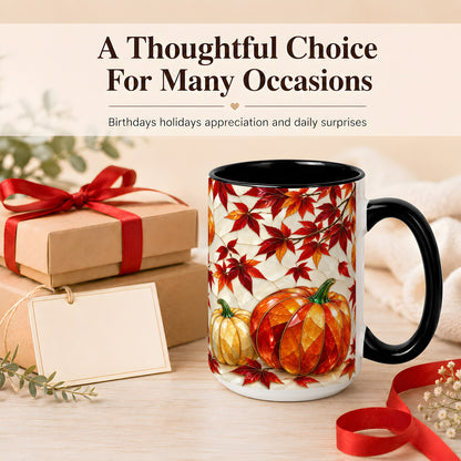 #pl[15oz|Black] Jeweled Pumpkin Coffee Mug, Autumn Maple Mug, Ceramic Cup