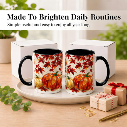 #pl[15oz|Black] Jeweled Pumpkin Coffee Mug, Autumn Maple Mug, Ceramic Cup
