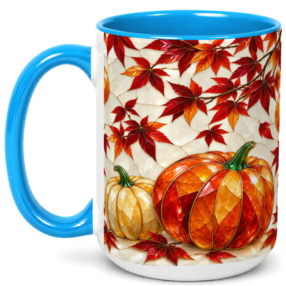 #pl[15oz|Blue] Jeweled Pumpkin Coffee Mug, Autumn Maple Mug, Ceramic Cup