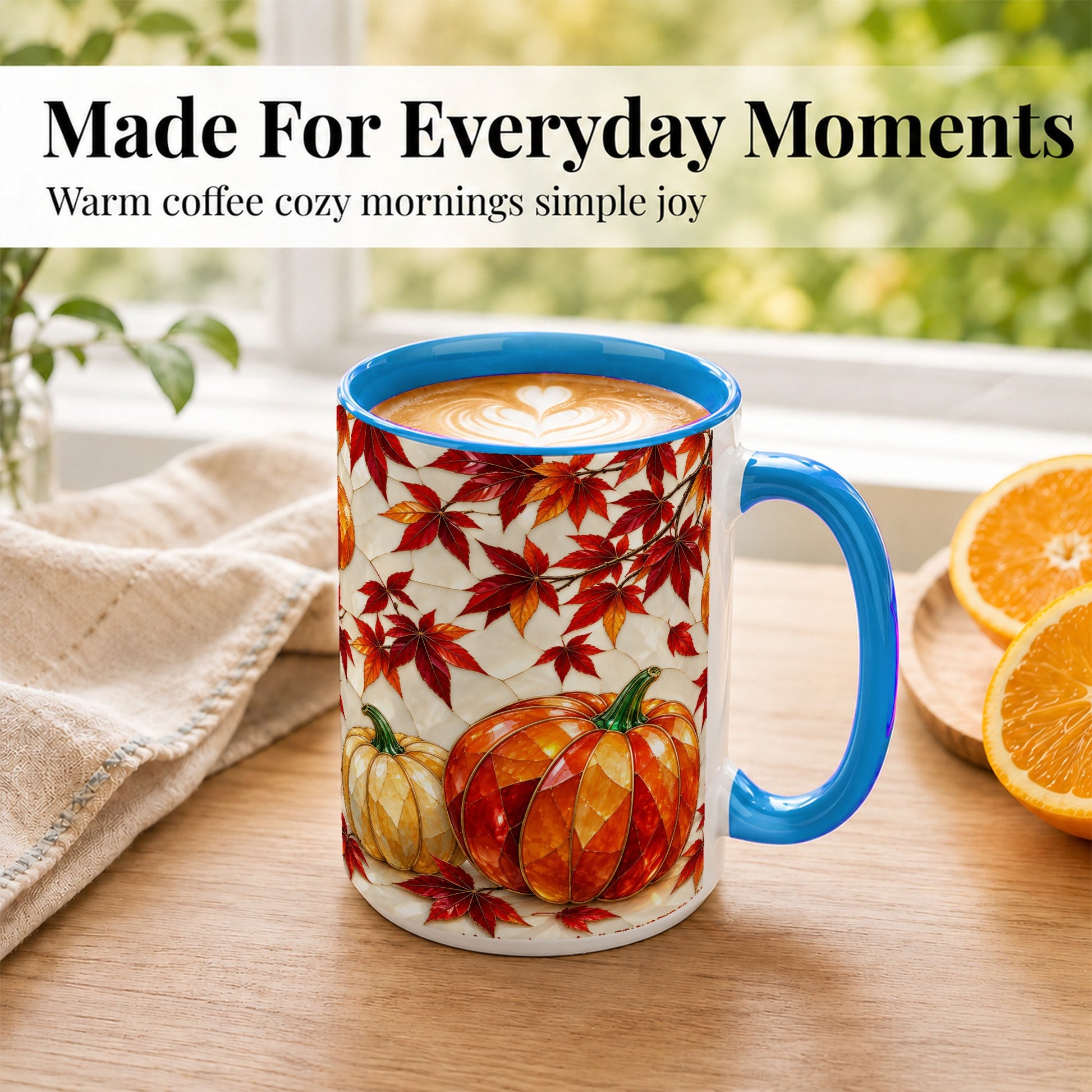 #pl[15oz|Blue] Jeweled Pumpkin Coffee Mug, Autumn Maple Mug, Ceramic Cup