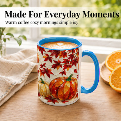 #pl[15oz|Blue] Jeweled Pumpkin Coffee Mug, Autumn Maple Mug, Ceramic Cup