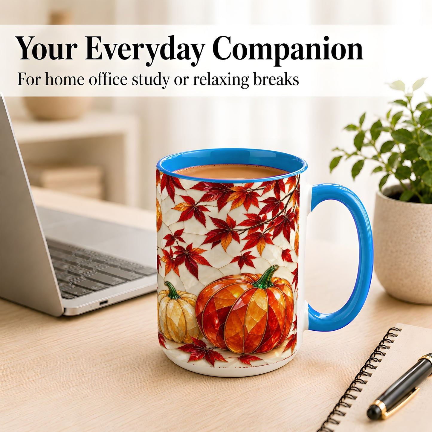 #pl[15oz|Blue] Jeweled Pumpkin Coffee Mug, Autumn Maple Mug, Ceramic Cup