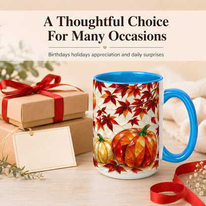 #pl[15oz|Blue] Jeweled Pumpkin Coffee Mug, Autumn Maple Mug, Ceramic Cup