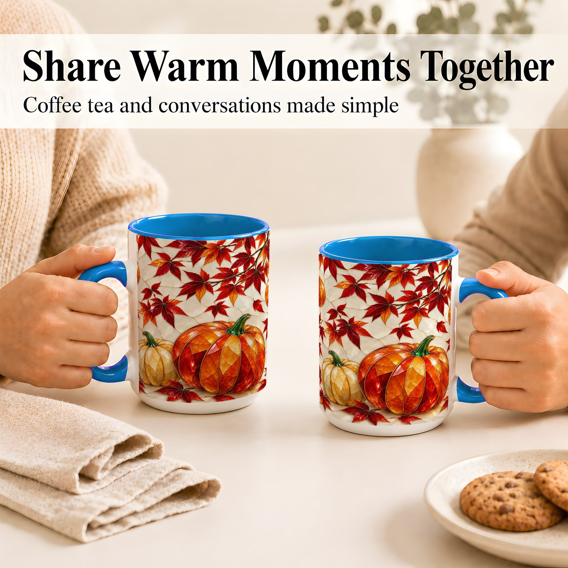 #pl[15oz|Blue] Jeweled Pumpkin Coffee Mug, Autumn Maple Mug, Ceramic Cup