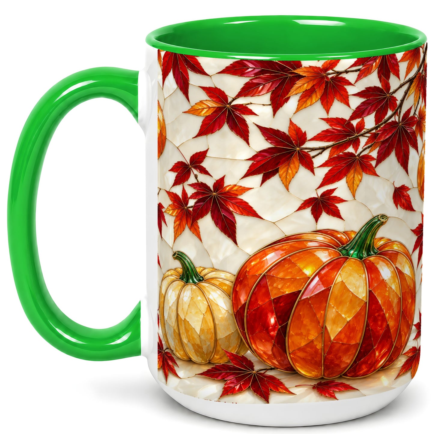 #pl[15oz|Green] Jeweled Pumpkin Coffee Mug, Autumn Maple Mug, Ceramic Cup