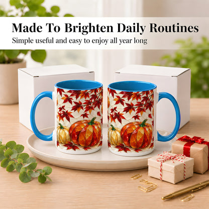 #pl[15oz|Blue] Jeweled Pumpkin Coffee Mug, Autumn Maple Mug, Ceramic Cup