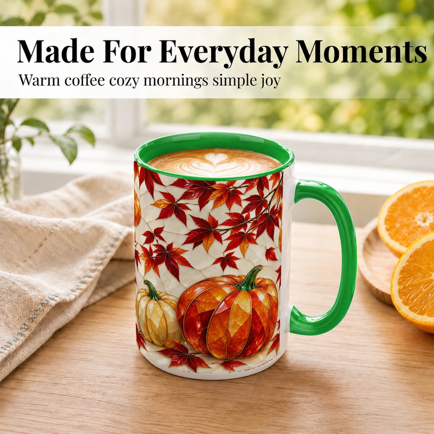 #pl[15oz|Green] Jeweled Pumpkin Coffee Mug, Autumn Maple Mug, Ceramic Cup