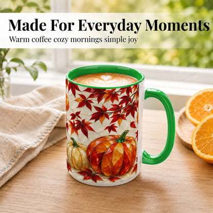 #pl[15oz|Green] Jeweled Pumpkin Coffee Mug, Autumn Maple Mug, Ceramic Cup