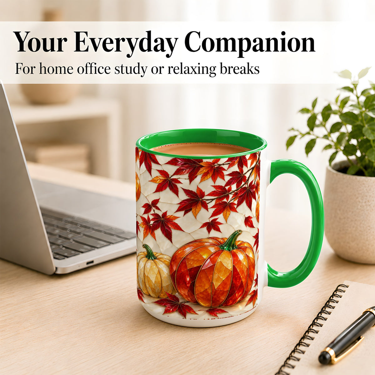 #pl[15oz|Green] Jeweled Pumpkin Coffee Mug, Autumn Maple Mug, Ceramic Cup