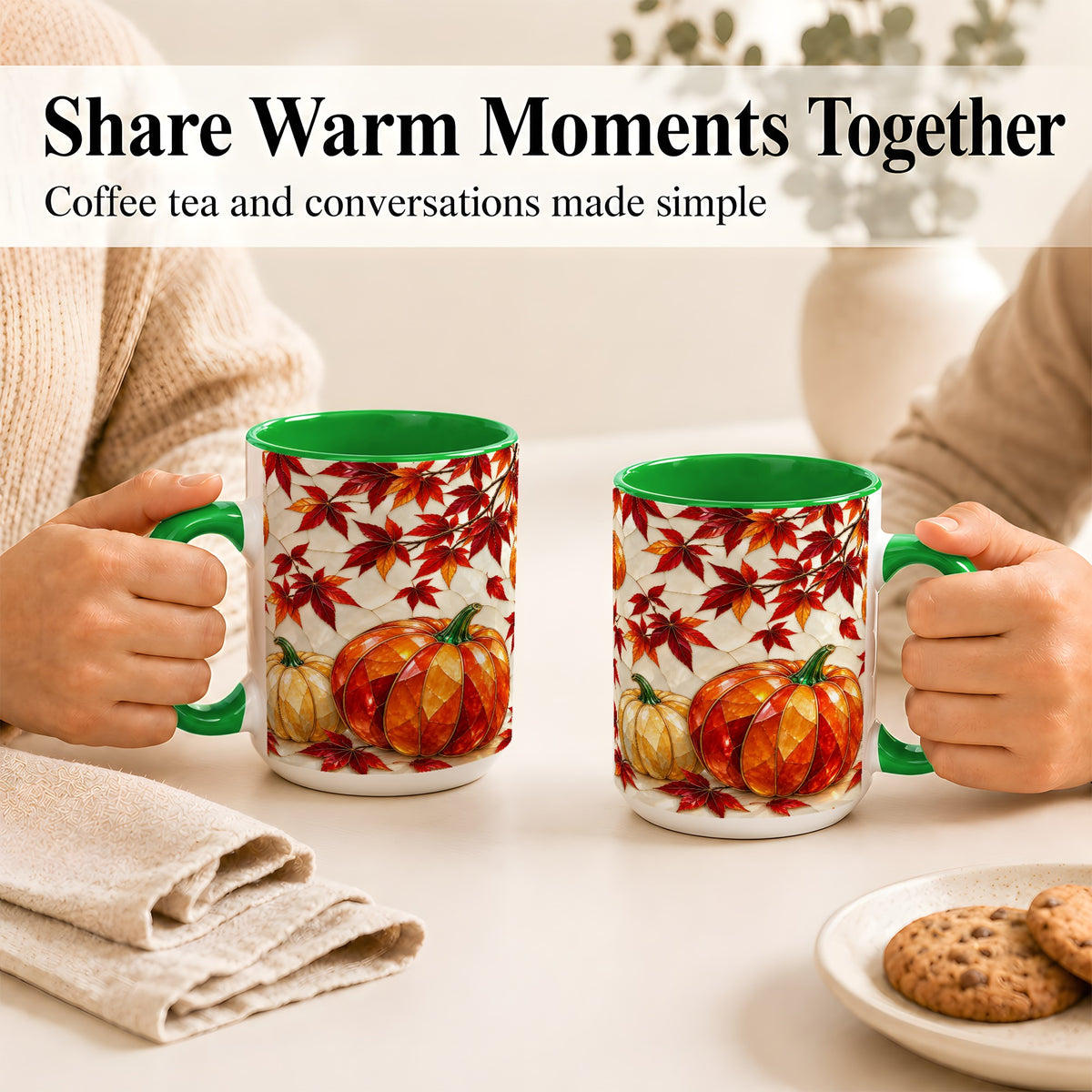 #pl[15oz|Green] Jeweled Pumpkin Coffee Mug, Autumn Maple Mug, Ceramic Cup