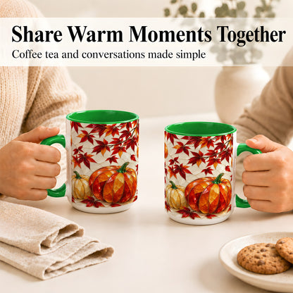 #pl[15oz|Green] Jeweled Pumpkin Coffee Mug, Autumn Maple Mug, Ceramic Cup