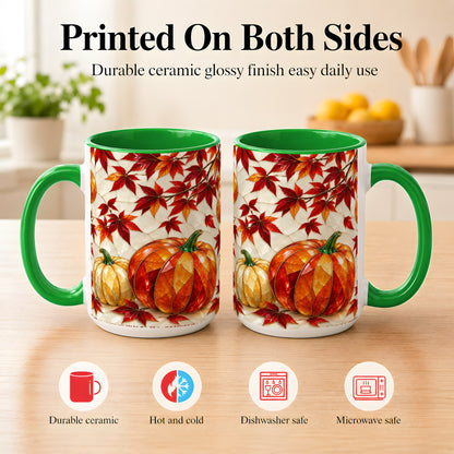 #pl[15oz|Green] Jeweled Pumpkin Coffee Mug, Autumn Maple Mug, Ceramic Cup