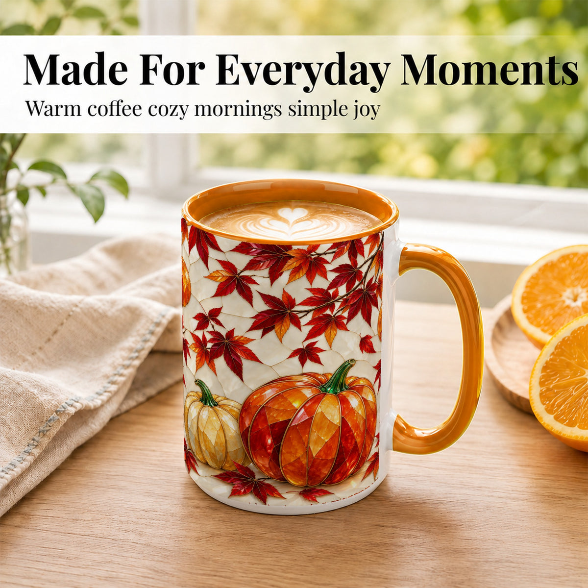 #pl[15oz|Orange] Jeweled Pumpkin Coffee Mug, Autumn Maple Mug, Ceramic Cup